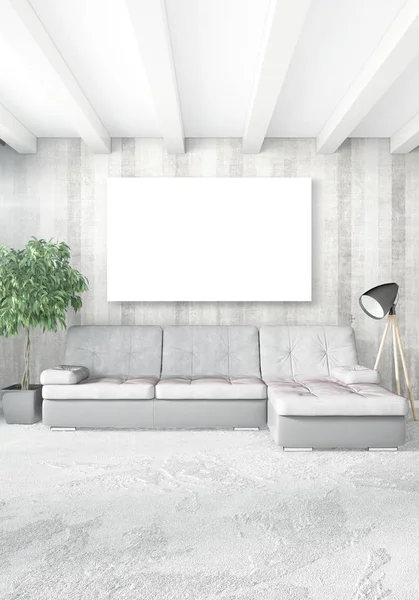 Dikey yatak odası en az ya da Loft tarzı iç tasarım. 3D render. Kavram fikir.