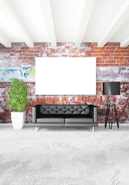 Dikey yatak odası en az ya da Loft tarzı iç tasarım. 3D render. Kavram fikir.