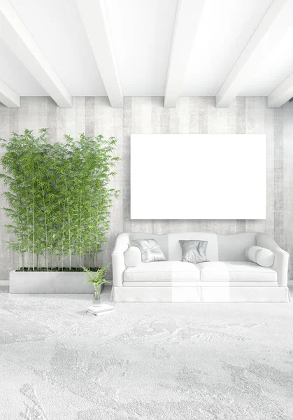 Dikey yatak odası en az ya da Loft tarzı iç tasarım. 3D render. Kavram fikir.