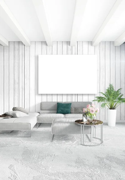 Dikey yatak odası en az ya da Loft tarzı iç tasarım. 3D render. Kavram fikir.