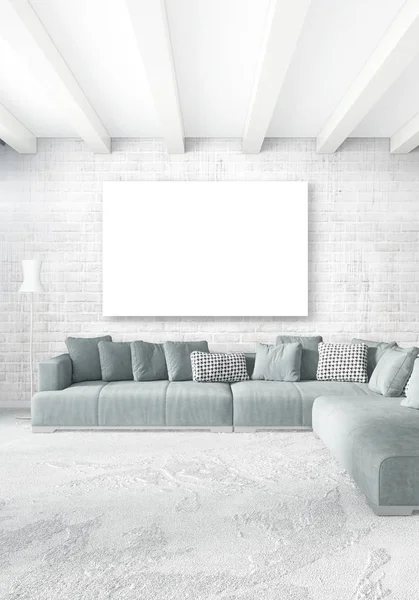 Dikey yatak odası en az ya da Loft tarzı iç tasarım. 3D render. Kavram fikir.