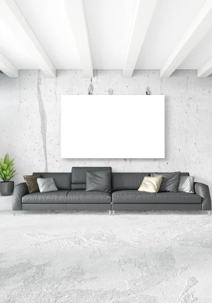 Dikey yatak odası en az ya da Loft tarzı iç tasarım. 3D render. Kavram fikir.