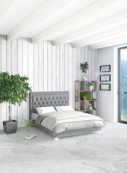 Vertical Bedroom Minimal atau gaya Loft Interior Design. Perilisan 3D. Konsep ide . — Stok Foto