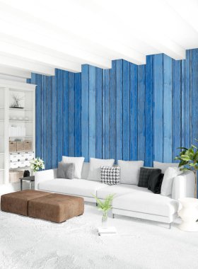 Modern çatı iç yatak odası veya oturma odası alanı ile eklektik duvar ile. 3D render.