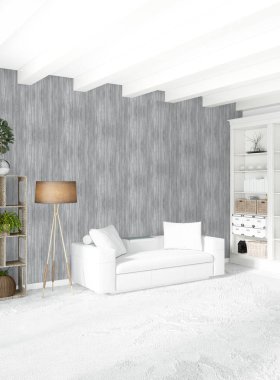 Modern çatı iç yatak odası veya oturma odası alanı ile eklektik duvar ile. 3D render.