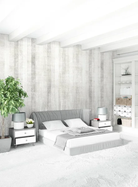 Chambre intérieure loft moderne ou salon avec mur éclectique avec espace. rendu 3D . — Photo