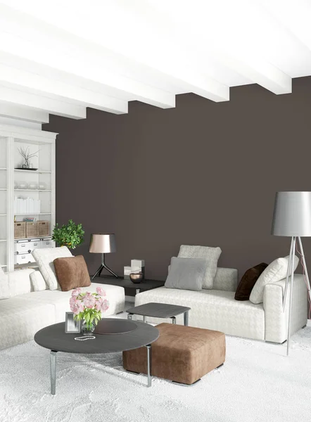 Interieur van modern ontwerpbureau met witte Bank 3D-rendering ... Interieur van modern ontwerpbureau met witte Bank 3D-rendering ...
