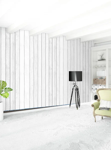 Modern çatı iç yatak odası veya oturma odası alanı ile eklektik duvar ile. 3D render.