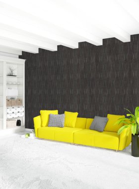 Dikey yatak odası en az ya da Loft tarzı iç tasarım. 3D render. Kavram fikir.