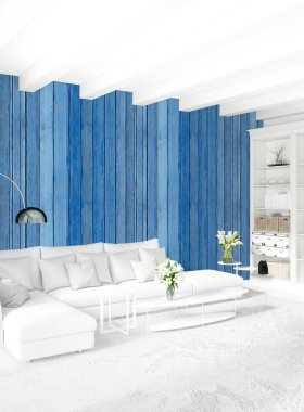 Dikey yatak odası en az ya da Loft tarzı iç tasarım. 3D render. Kavram fikir.