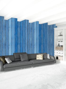 Dikey yatak odası en az ya da Loft tarzı iç tasarım. 3D render. Kavram fikir.