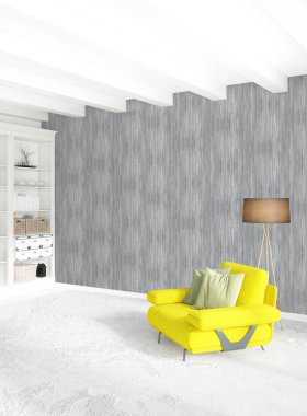 Dikey yatak odası en az ya da Loft tarzı iç tasarım. 3D render. Kavram fikir.