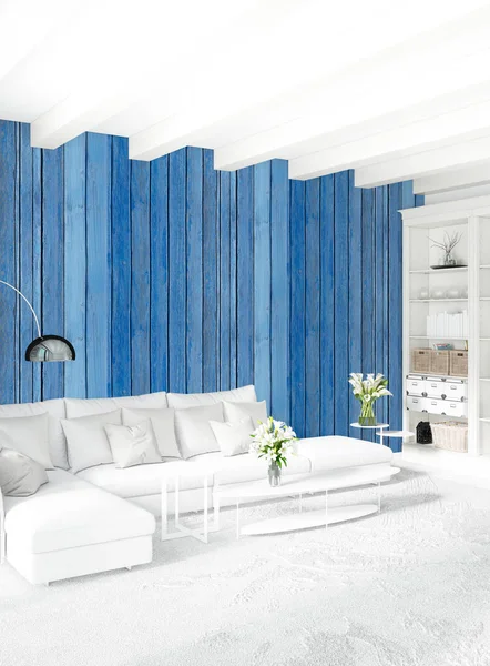 Dikey yatak odası en az ya da Loft tarzı iç tasarım. 3D render. Kavram fikir.