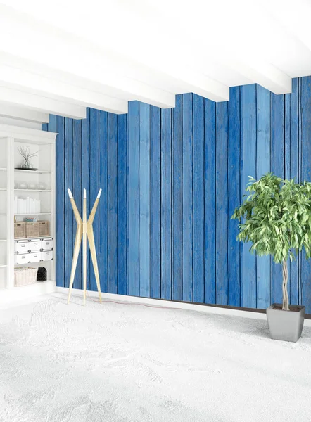 Dikey yatak odası en az ya da Loft tarzı iç tasarım. 3D render. Kavram fikir.