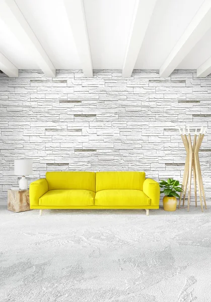 Dikey yatak odası en az ya da Loft tarzı iç tasarım. 3D render. Kavram fikir.