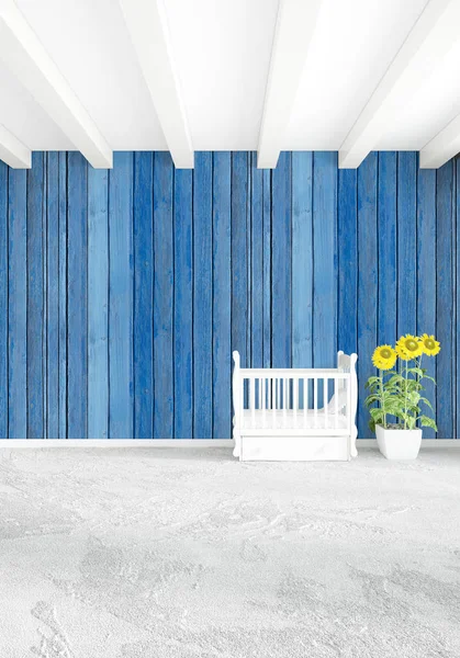 Dikey yatak odası en az ya da Loft tarzı iç tasarım. 3D render. Kavram fikir.