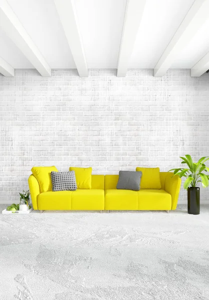 Dikey yatak odası en az ya da Loft tarzı iç tasarım. 3D render. Kavram fikir.