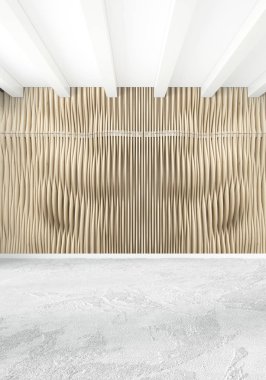 Dikey yatak odası en az ya da Loft tarzı iç tasarım. 3D render. Kavram fikir.