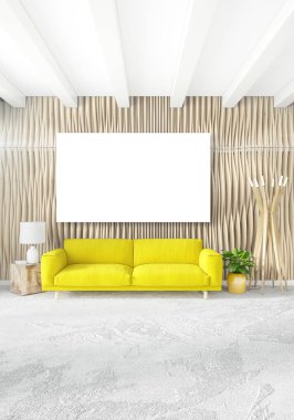 Dikey yatak odası en az ya da Loft tarzı iç tasarım. 3D render. Kavram fikir.