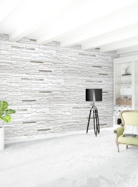 Dikey yatak odası en az ya da Loft tarzı iç tasarım. 3D render. Kavram fikir.