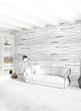 Dikey yatak odası en az ya da Loft tarzı iç tasarım. 3D render. Kavram fikir.