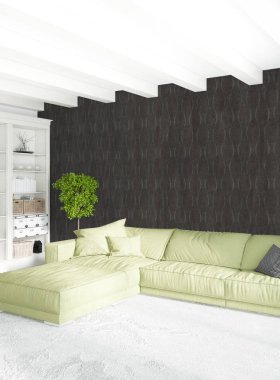 Dikey yatak odası en az ya da Loft tarzı iç tasarım. 3D render. Kavram fikir.