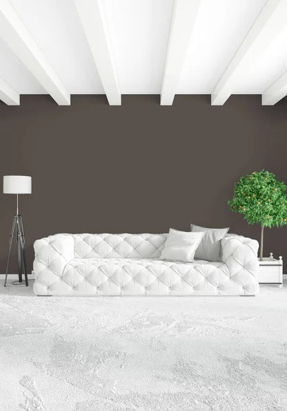 Dikey yatak odası en az ya da Loft tarzı iç tasarım. 3D render. Kavram fikir.