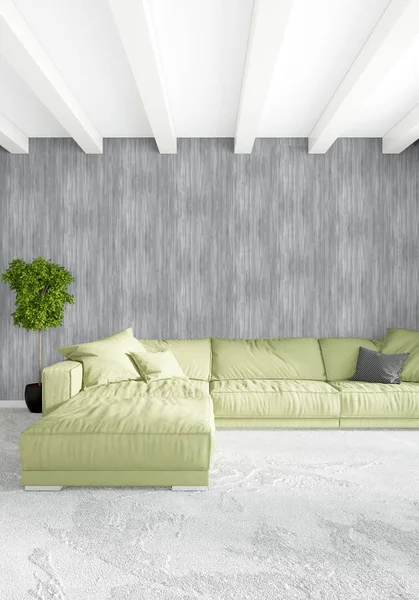 Dikey yatak odası en az ya da Loft tarzı iç tasarım. 3D render. Kavram fikir.