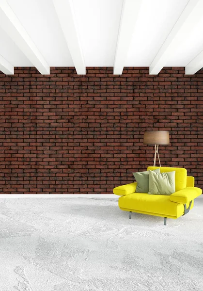 Dikey yatak odası en az ya da Loft tarzı iç tasarım. 3D render. Kavram fikir.