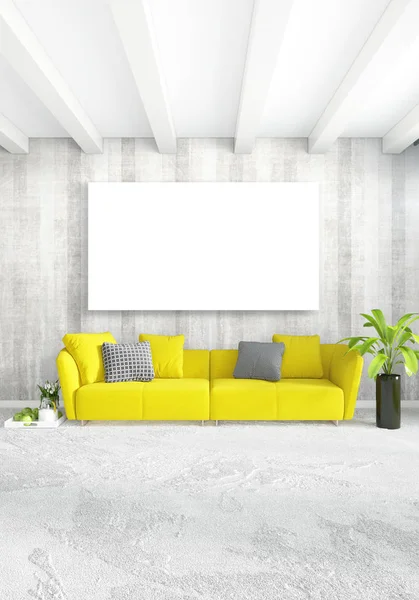 Dikey yatak odası en az ya da Loft tarzı iç tasarım. 3D render. Kavram fikir.