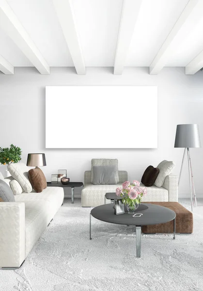 Dikey yatak odası en az ya da Loft tarzı iç tasarım. 3D render. Kavram fikir.