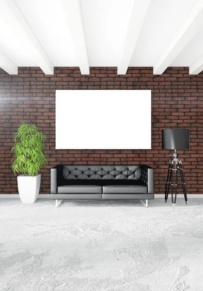 Dikey yatak odası en az ya da Loft tarzı iç tasarım. 3D render. Kavram fikir.