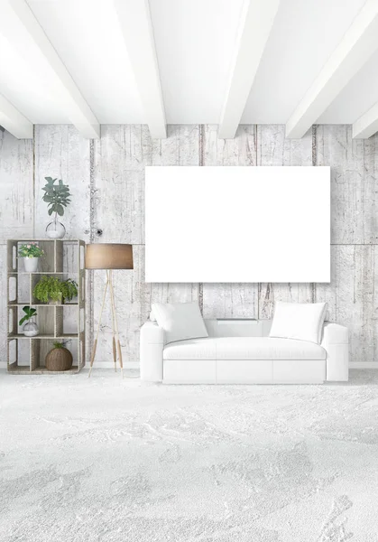 Dikey yatak odası en az ya da Loft tarzı iç tasarım. 3D render. Kavram fikir.