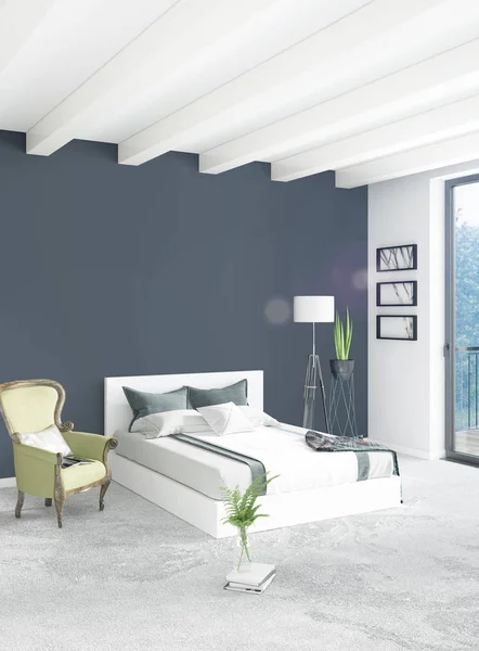 Chambre verticale Style minimaliste ou loft Design d'intérieur. Rendu 3D. Idée conceptuelle . — Photo