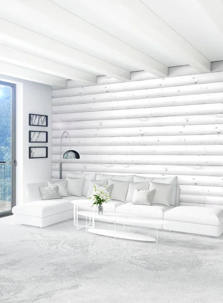 Dikey yatak odası en az ya da Loft tarzı iç tasarım. 3D render. Kavram fikir.