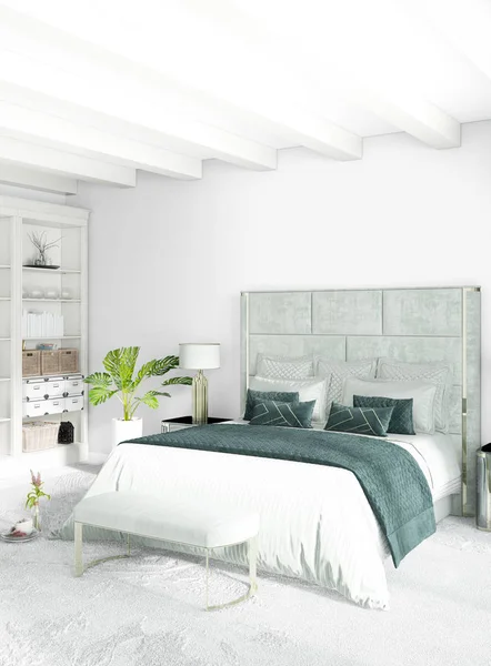 Vertikala sovrum Minimal eller loftstil inredning. 3D-rendering. Konceptidé. — Stockfoto