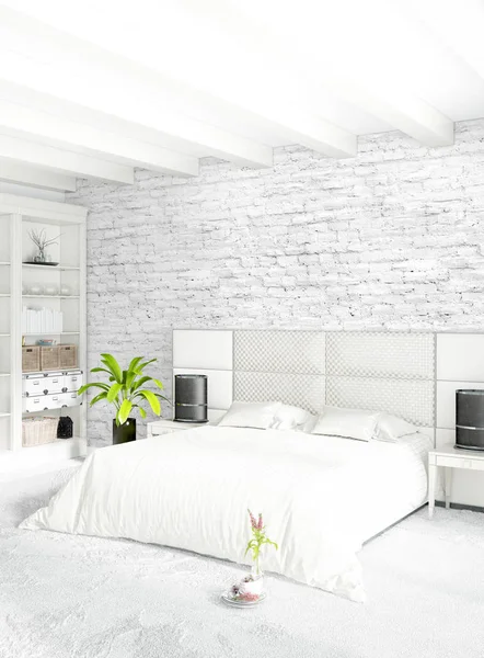 最小垂直寝室やロフト スタイルのインテリア デザイン。3 d レンダリング。コンセプト考え. — ストック写真