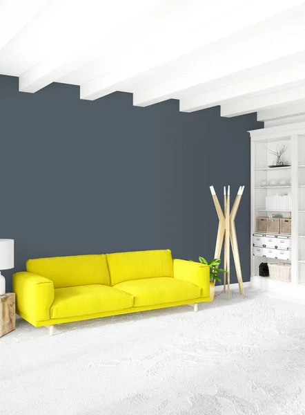 Vertikale Schlafzimmer minimale oder Loft-Stil Innenarchitektur. 3D-Darstellung. Konzeptidee. — Stockfoto