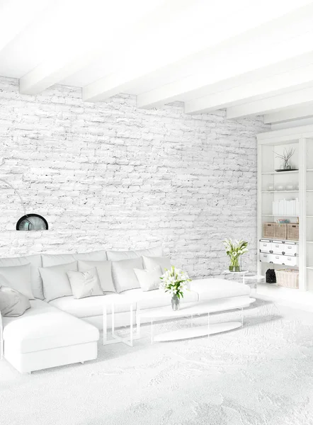 Dikey yatak odası en az ya da Loft tarzı iç tasarım. 3D render. Kavram fikir.