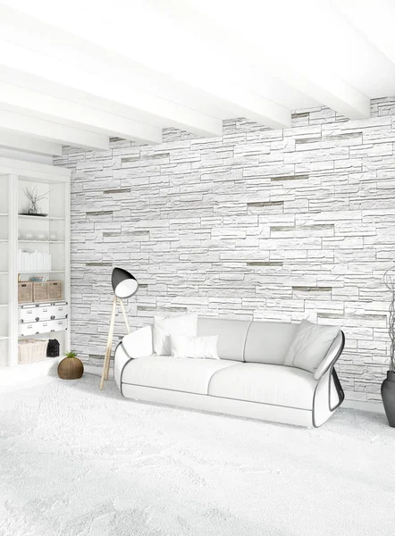 Dikey yatak odası en az ya da Loft tarzı iç tasarım. 3D render. Kavram fikir.