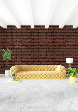 Dikey yatak odası en az ya da Loft tarzı iç tasarım. 3D render. Kavram fikir.