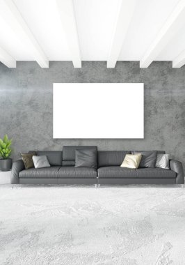 Dikey yatak odası en az ya da Loft tarzı iç tasarım. 3D render. Kavram fikir.