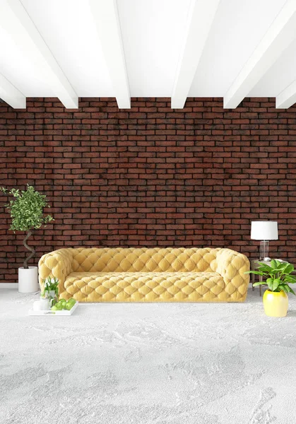 Dikey yatak odası en az ya da Loft tarzı iç tasarım. 3D render. Kavram fikir.