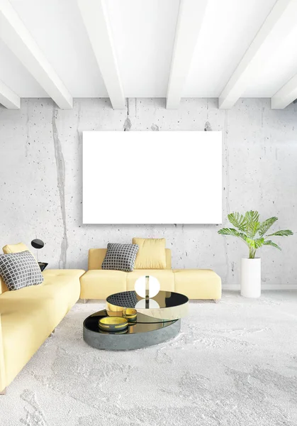 Dikey yatak odası en az ya da Loft tarzı iç tasarım. 3D render. Kavram fikir.