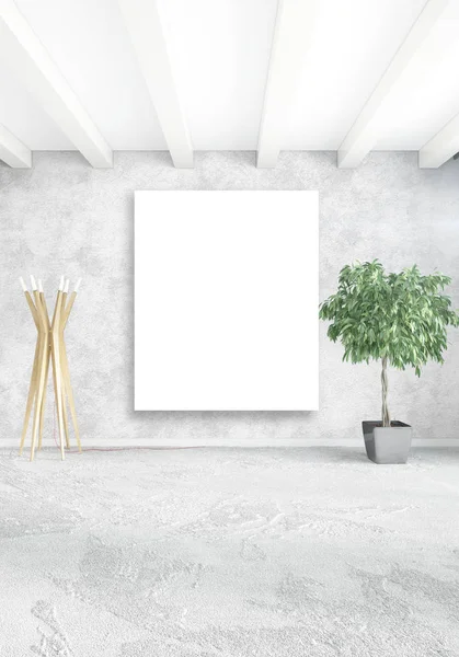 Dikey yatak odası en az ya da Loft tarzı iç tasarım. 3D render. Kavram fikir.