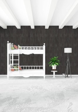 Dikey yatak odası en az ya da Loft tarzı iç tasarım. 3D render. Kavram fikir.