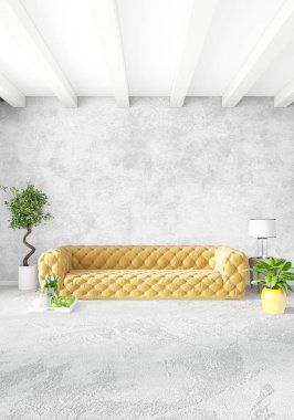 Dikey yatak odası en az ya da Loft tarzı iç tasarım. 3D render. Kavram fikir.