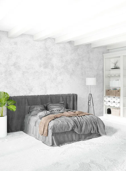 Camera da letto verticale Stile minimale o Loft Interior Design. Rendering 3D. Idea concettuale . — Foto Stock