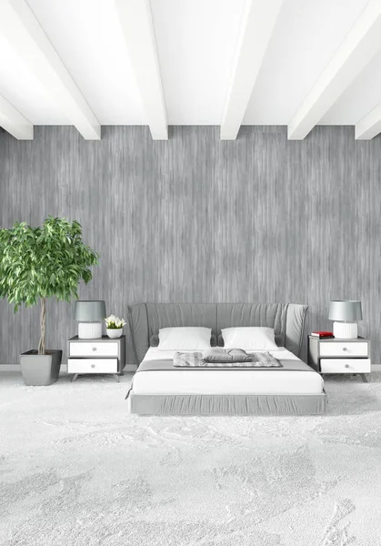 Dikey yatak odası en az ya da Loft tarzı iç tasarım. 3D render. Kavram fikir.