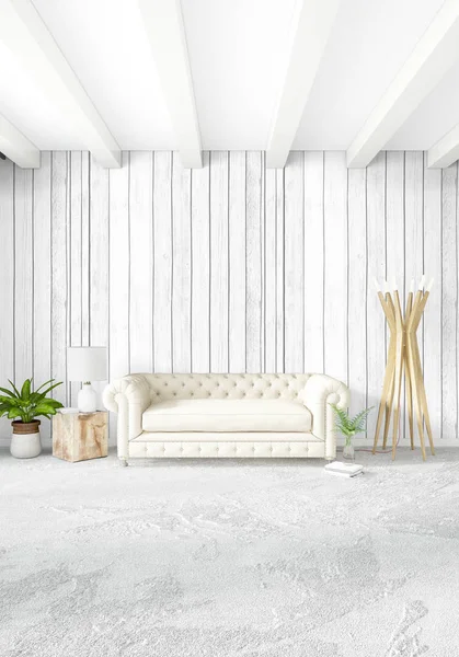 Dikey yatak odası en az ya da Loft tarzı iç tasarım. 3D render. Kavram fikir.